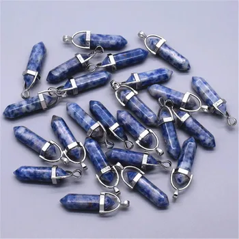 

5PCS Reiki Pendulum Natural Stone Amulet Healing Blue Spot Jasper Pendant Meditation Hexagonal Pendulums for Men Women Jewelry