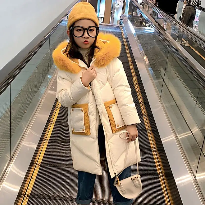 

Plus size Girls Down coats thicker warm children hooded real fur collar oversize Parka modis kids winter Down jackets Y2479