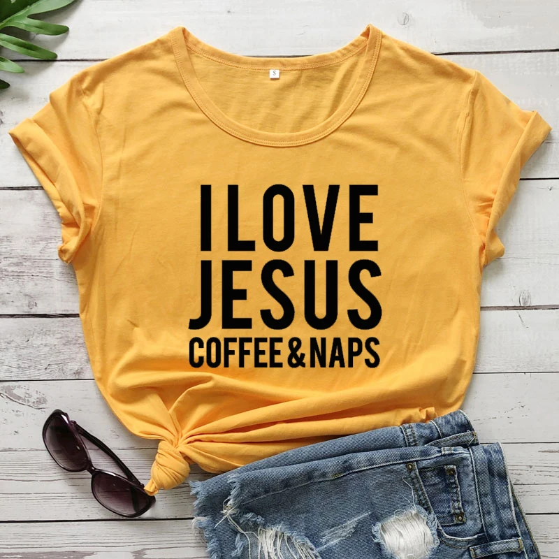 Женская футболка с надписью I love Jesus Coffee & Naps Повседневная размера плюс для