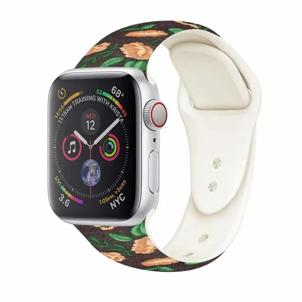 

3D Prints Silicone Sports Strap for Apple Watch Band 38mm 40mm 42mm 44mm iwatch Wrist Belt for Series 5 4 3 2 1.