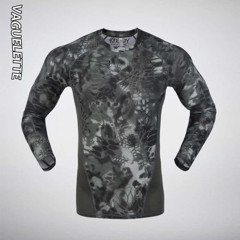 

Vaguelette Snake Pattern Printed Long Sleeve T Shirts Military Tactical Compression Mens Tshirt Quick Dry Men Tops 2019