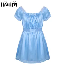 Iiniim мужское сексуальное женское белье костюм Babydoll Блестящий Мягкий Атлас кроссдресс мужской с поясом неженкое нижнее белье сексуальное эротическое
