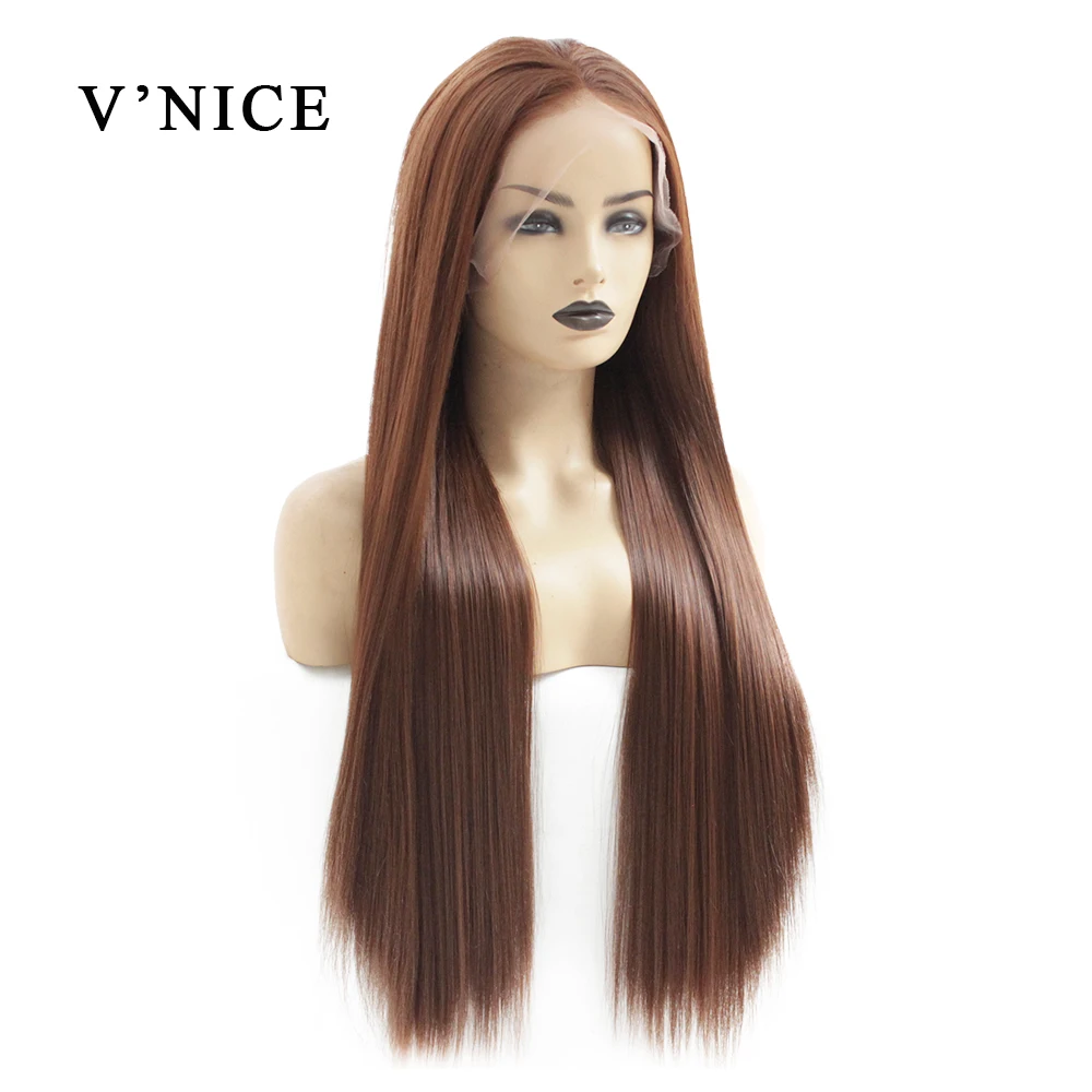 Perruque Lace Front Wig synthétique sans colle V'NICE | Perruque naturelle grise Orange résistante à la chaleur, perruque en Fiber de cheveux longue bleue et brune pour femmes noires | AliExpress