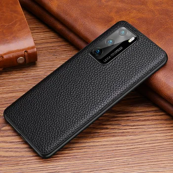 

Luxury Genuine Litchi Pattern Leather Case for Huawei P40 Pro Plus 2020 New Slim Hard Back Cover Fundas for P40 Pro + 6.58 Inch
