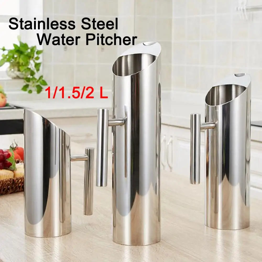 

1L/1.5L/2L Stainless Steel Water Pitcher Large Capacity Tea Cold Beverage Pot Kettle Jug Cylinder Design camping picnic outdoor