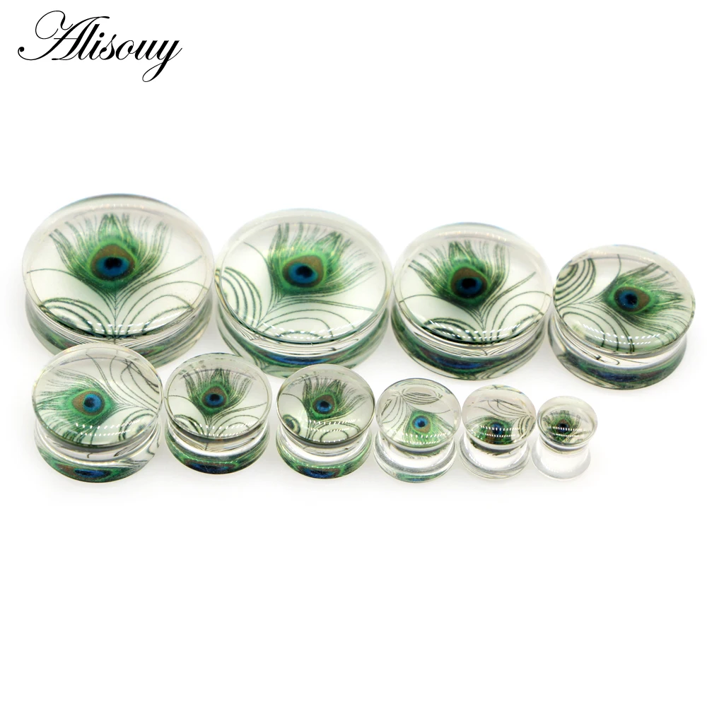 Alisouy 2 Stück Wolf Fisch Blume Feder Transparent Acryl Ohrstöpsel Expander Tunnel Streamer Ohrring Piercing Körperschmuck – Detail 14