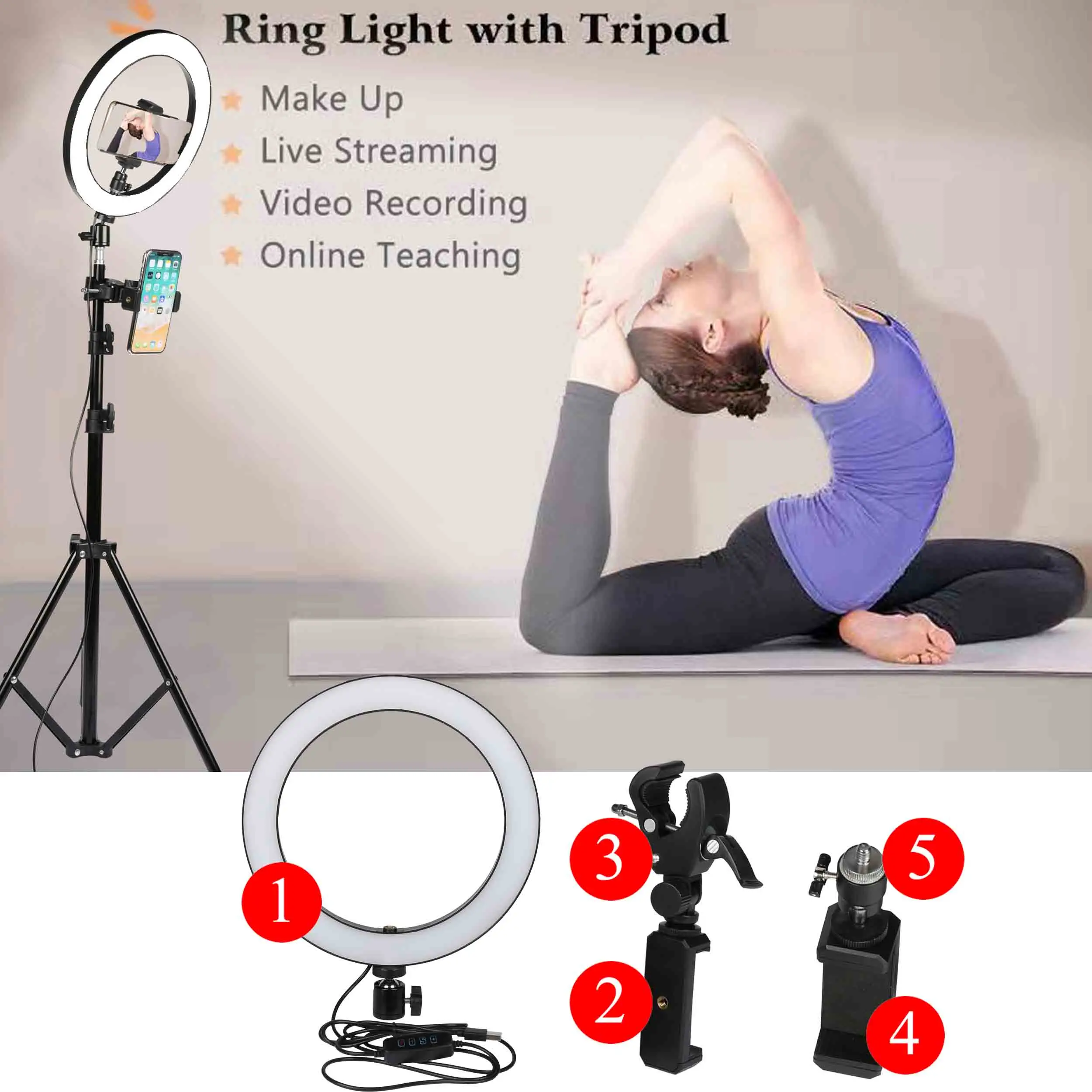 A Light set-Tripod 10 дюймовый Диммируемый светодиодный кольцевой светильник ing комплект с 160 см светильник штатив-Трипод стойка для телефона держатель для фото и видео со светодиодами светильник светодиодный селфи лампа 2700 K-6500 K - Цвет: A Light set-Tripod