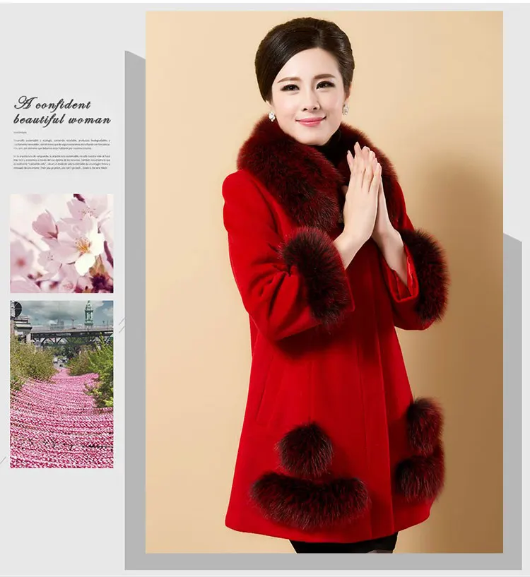 Winter Woolen Jacket Women Fashion Fur Collar High Quality Woolen Coat Middle-aged Mother Clothes Plus Size 5XL A523