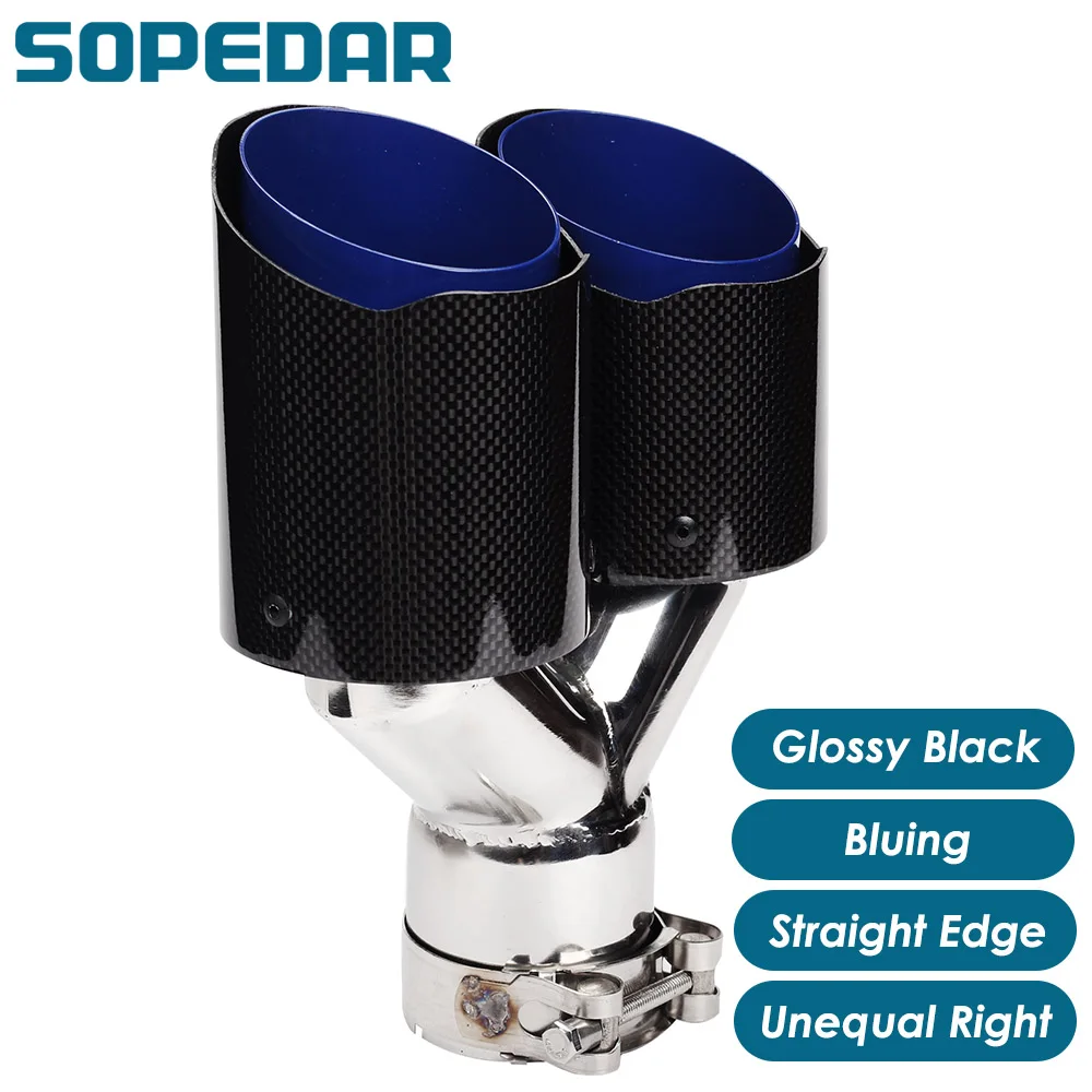

SOPEDAR Dual Unequal Right Exhaust Muffler Tip Tail Pipe Stright Edge Glossy Bluing Y Model For Akrapovic AK AP38KR