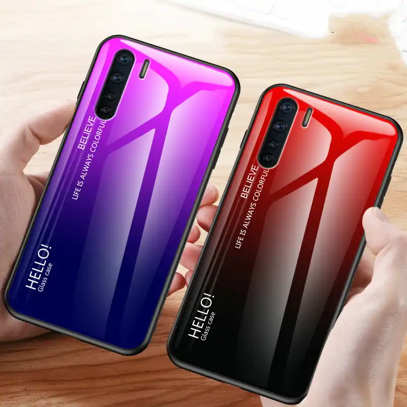 Gradient Tempered Glass Case For Oppo F15 Phone Case Silicone Frame Hard Glass Back Cover For Oppo A91 Shockproof Fitted Cases Aliexpress