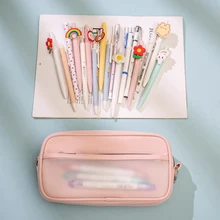

Matte Pen Pencil Case Bag Novelty Slot Net Pens Holder Handle Storage Pouch Organizer for Stationery School A8809
