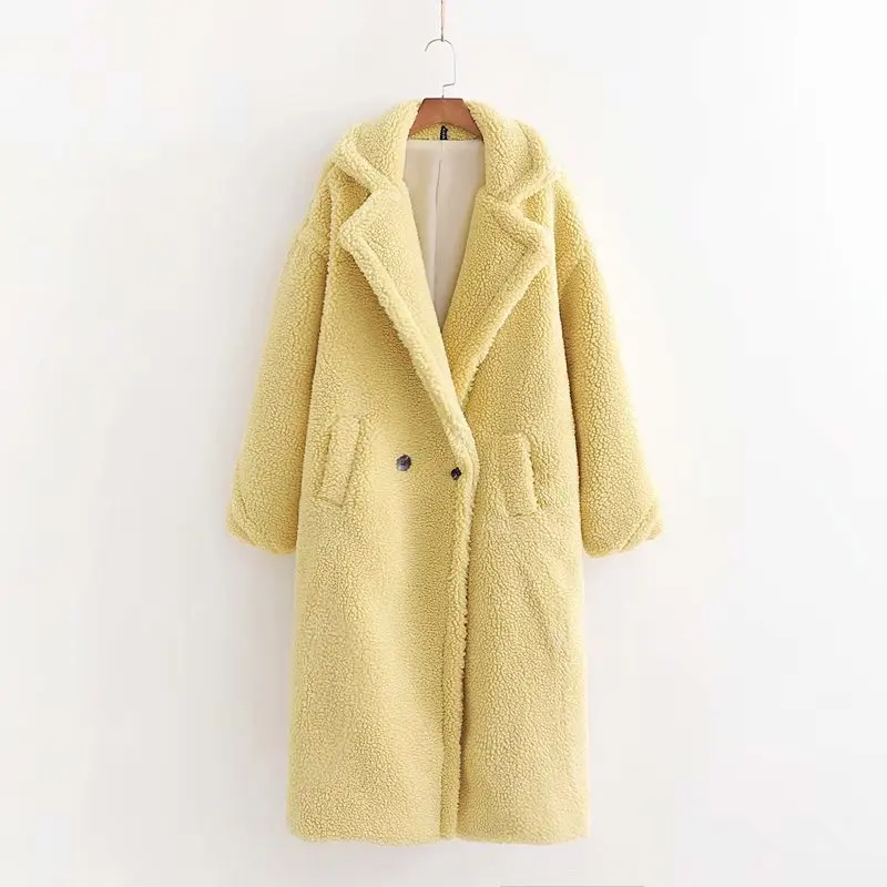 JuneLove, Женское зимнее теплое длинное пальто из искусственного меха, винтажное, с длинным рукавом, женское, толстое, плюшевый мишка, пальто, повседневное, свободное, большие размеры, верхняя одежда