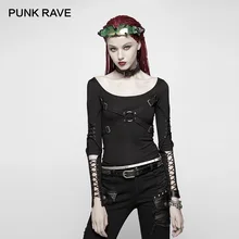 Женская Черная футболка с длинным рукавом в стиле панк-рок, эластичная трикотажная Готическая женская футболка, крутые топы для девочек, женские футболки