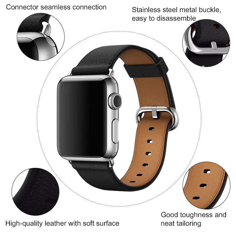 Samrt Watch Band for Apple Watch Band Series 6 SE 5 4 3 2 1 Leather Strap 44mm 38mm 42mm 40mm