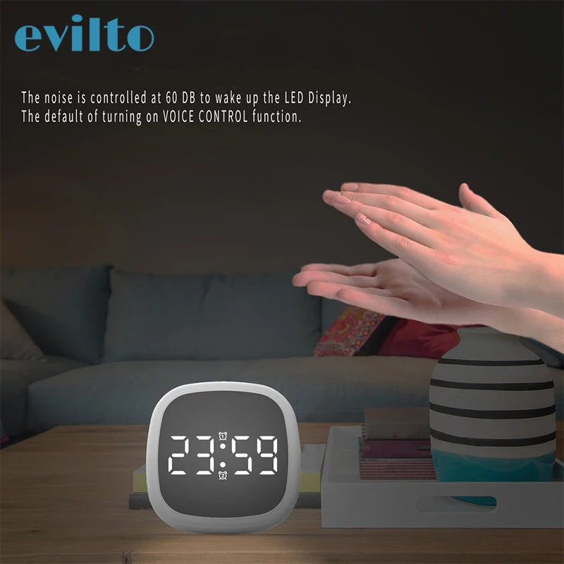 Led Digital Clocks Travel Snooze Alarm Clock Dimming Touch Magnet Electrontic Clock Home Screen Silicone Voice Control Clock