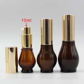 

10ml Amber Single Gourd Shaped Container With Black/Gold Lotion Pump
