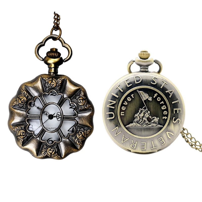 

2Pcs Large Quartz Pocket Watch Retro Design Never Forget Quartz Palace Wind Lotus Leaf White Pocket Watch Supply Fashion Antique