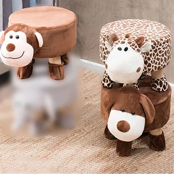 

Wooden Cloth Sofa Stool Art Cute Chair For Baby Kids Cartoon Animal Monkey Shape Tea Table Small Stools Stool Bench Chair