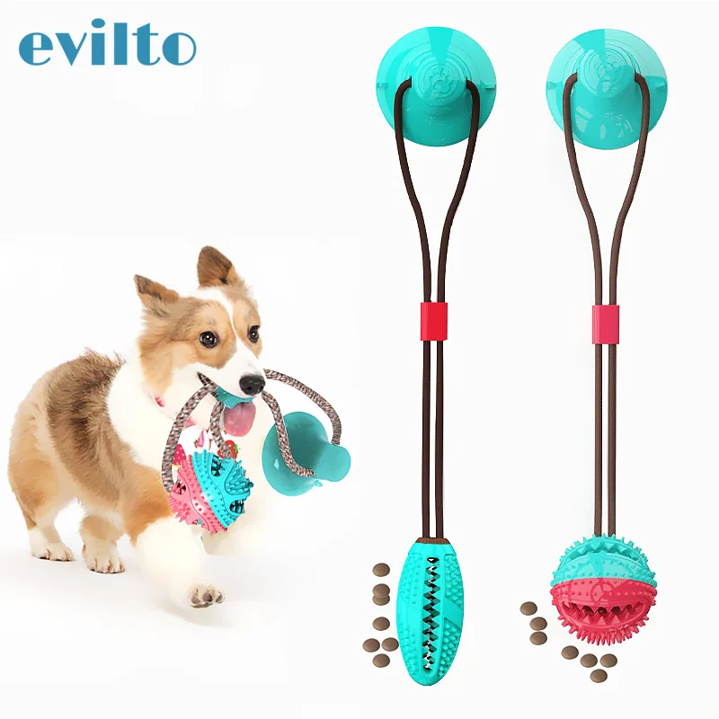 Ciujoy Pet Molar Bite Toy with Suction Cup Dogs Clean Teeth Durable Dog Tug Rope Ball Toy Sucker Multifunction Interactive Puppy Chewing Toys Blue