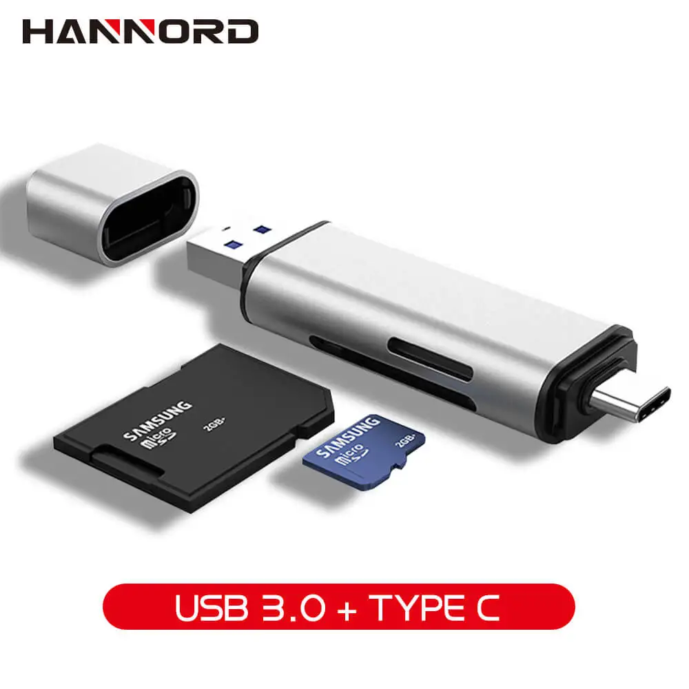 Hannord USB 3,0 кард-ридер Тип C для SD Micro SD TF адаптер для ноутбуков Аксессуары OTG кардридер смарт-карта памяти SD кард-ридер - Цвет: Type C with USB 3.0