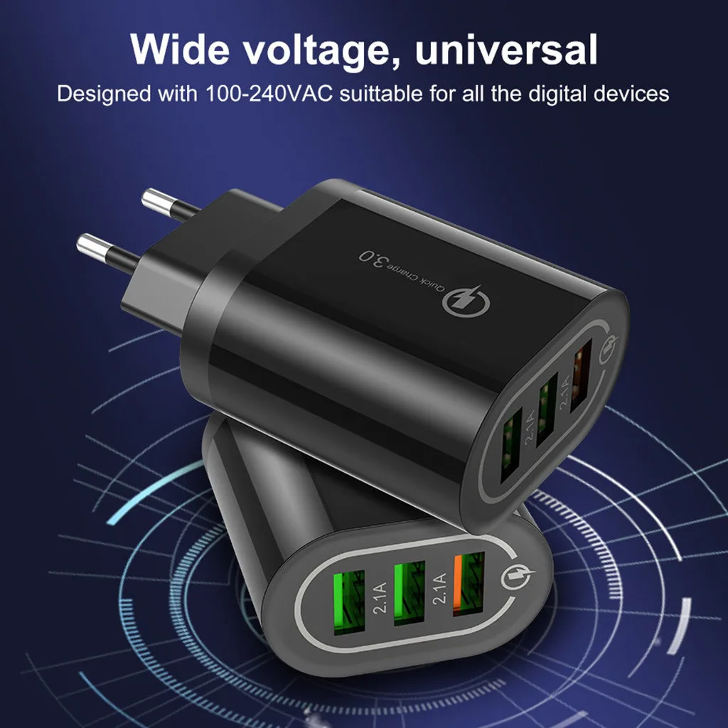 Быстрая зарядка US/EU 18W для QC 3,0 5 V/2A 3-USB зарядное устройство для путешествий блок питания