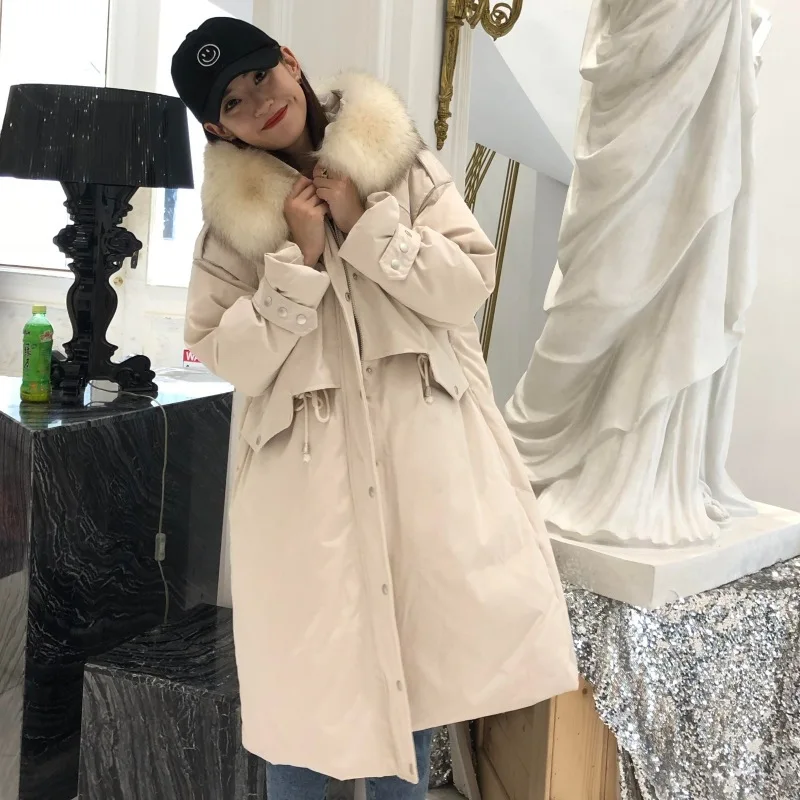 Winter New Style Windbreaker down Jacket Women's Mid-length Korean-style Waist Hugging Slimming Casual down Jacket Coat