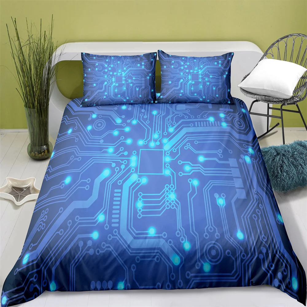 

100% Polyester Circuit Board Duvet Cover Digital Printing Bedding Set with Pillowcase Comforter Bedding Sets King
