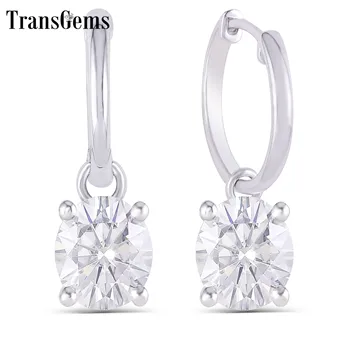 

TransGems 14K White Gold 2CTW 6*7mm Oval F Colorless Moissanite Hoop Earring for Women Fine Jewelry Anniversary Gifts