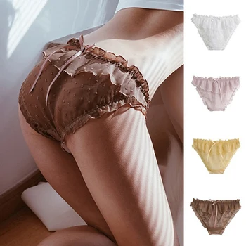 

Women Sexy Lace Lingerie Temptation Low-waist Panties Ins Embroidery Transparent Briefs Seamless Sweet Underwear