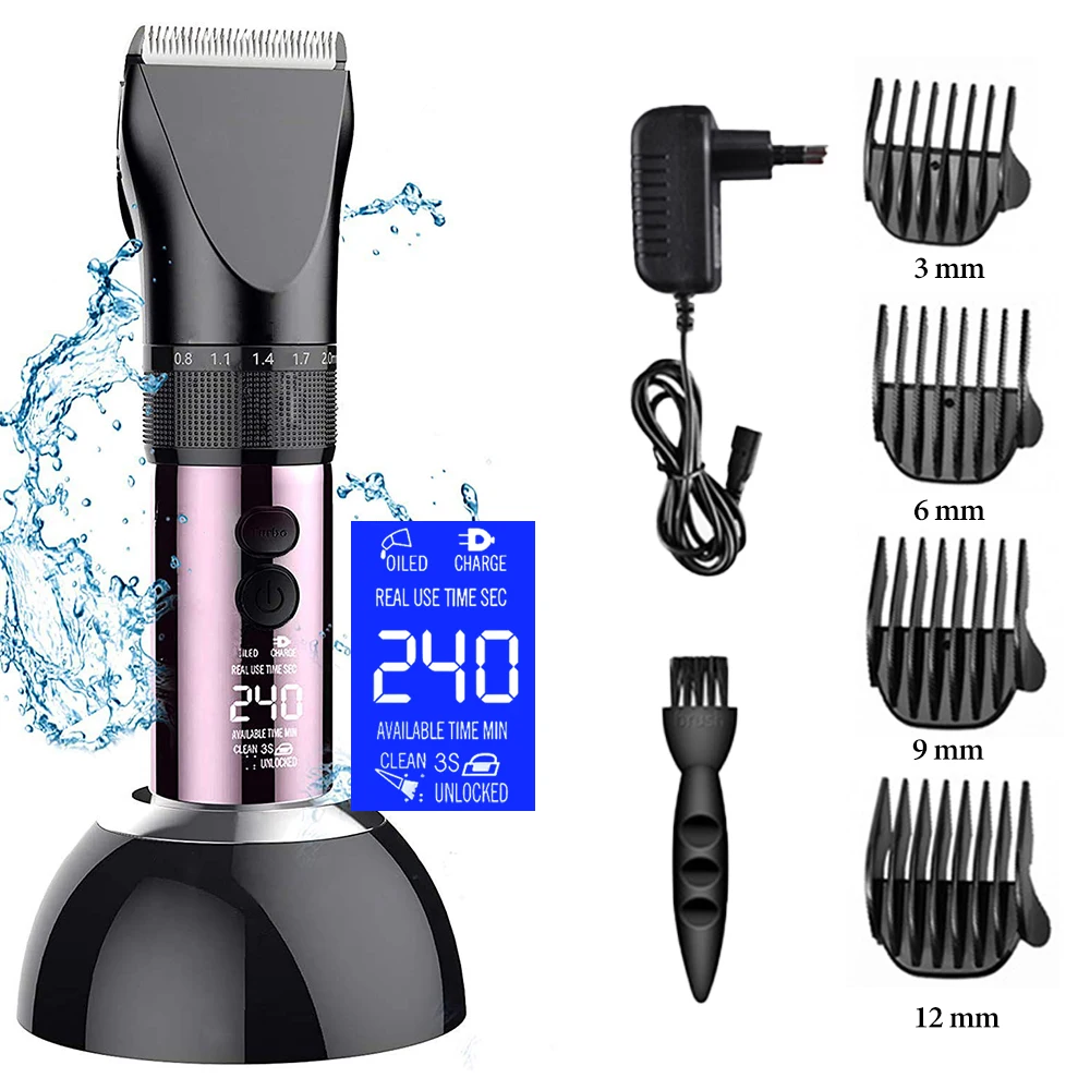 

Professional Hair Clipper Men LED Display 3 Modes Electric Hair Trimmer Hair Cutter Machine Dual Charging Method + Charging Base