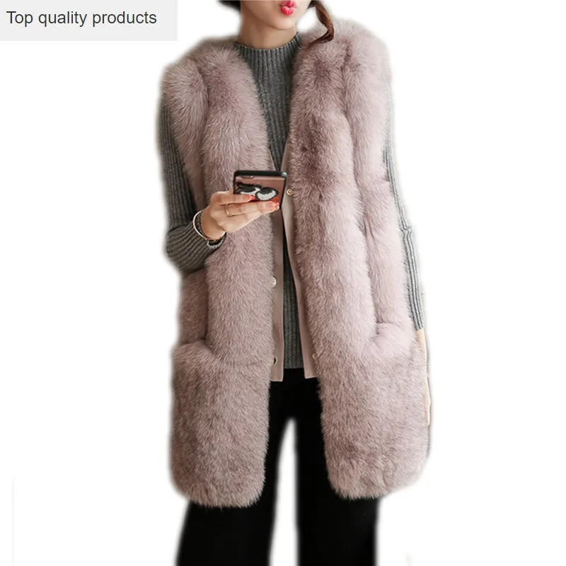 Fashion Faux Fur Vest 2020 Nieuwe Herfst En Winter Dikke Warme Vrouwen Mid-Lange Faux Vos Bont Jas Vrouwelijke jas LH1248