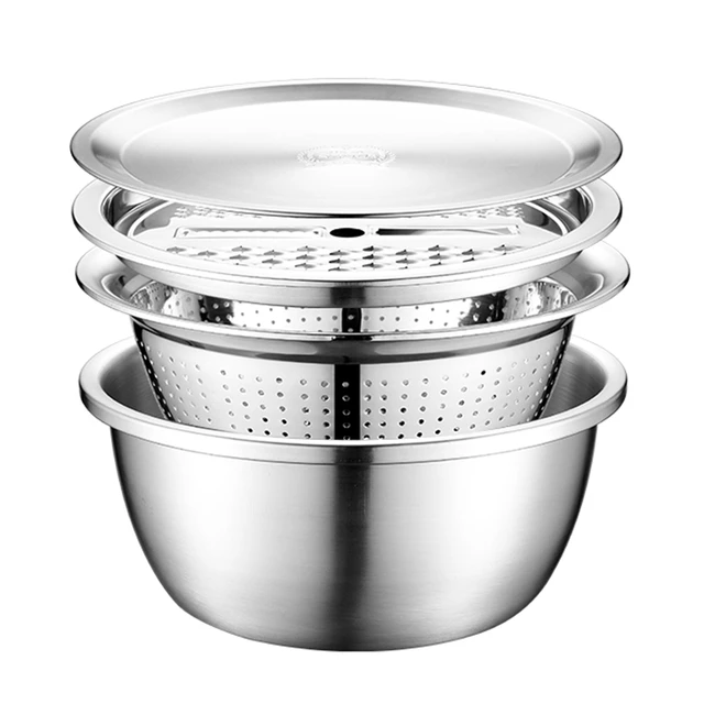 Set 3 Ciotole In Acciaio Inox Con Coperchio - 1.4L, 2.8L, 4.7L - Base Antiscivolo Per Cucina - Foto 5