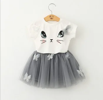 

Girls Summer Cat Princess Skirt Sets With Ears Butterfly Lace Tutu Skirts Baby Kid Lovely Sundress Children's Cotton Clothes