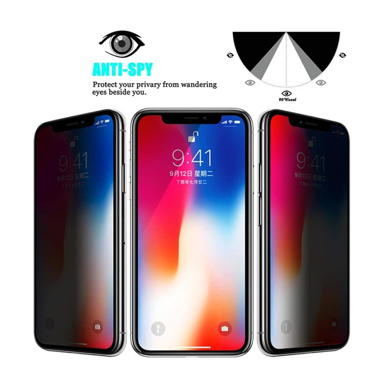 1-4Pcs 30 Degrees Privacy Screen Protectors for IPhone 12 11 Pro Max 13 Mini Anti-spy Protective Glass for IPhone XS XR X 7 Plus