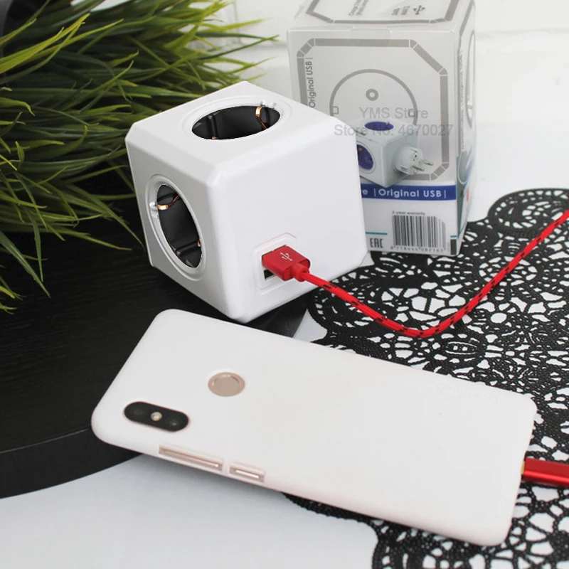 Allocacoc EU Plug Power Strip Wall Multiple Socket Portable 2 USB Port PowerCube 3680W 220V for phones Tablets Extension Home