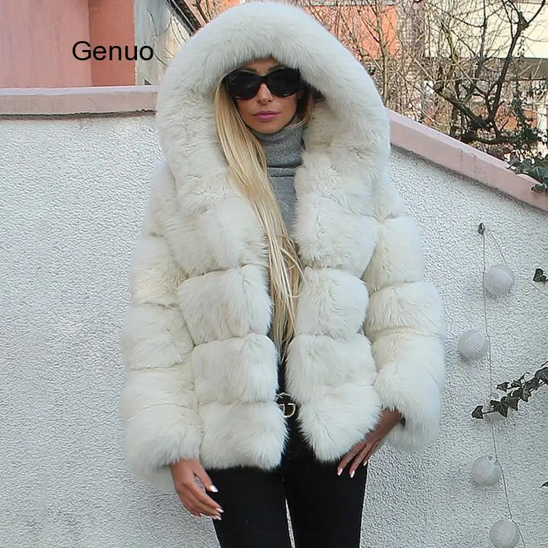 Luxury Faux Fox Fur Coat Women Short Winter Jacket