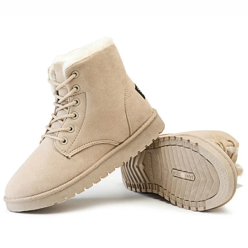 

2020 New Style Snow Boots Ladies Cotton Calf Boots Ladies Fur Warm Winter Boots Ladies Winter Shoes Lace-up Boots