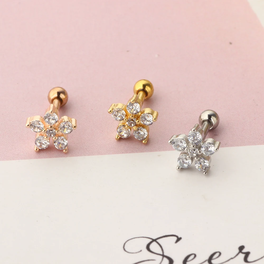 Crystal Zircon Cartilage Earrings Tragus Piercing Helix Stud Wholesales Body Piercing Jewelry Stud Barbell Ear Piercings