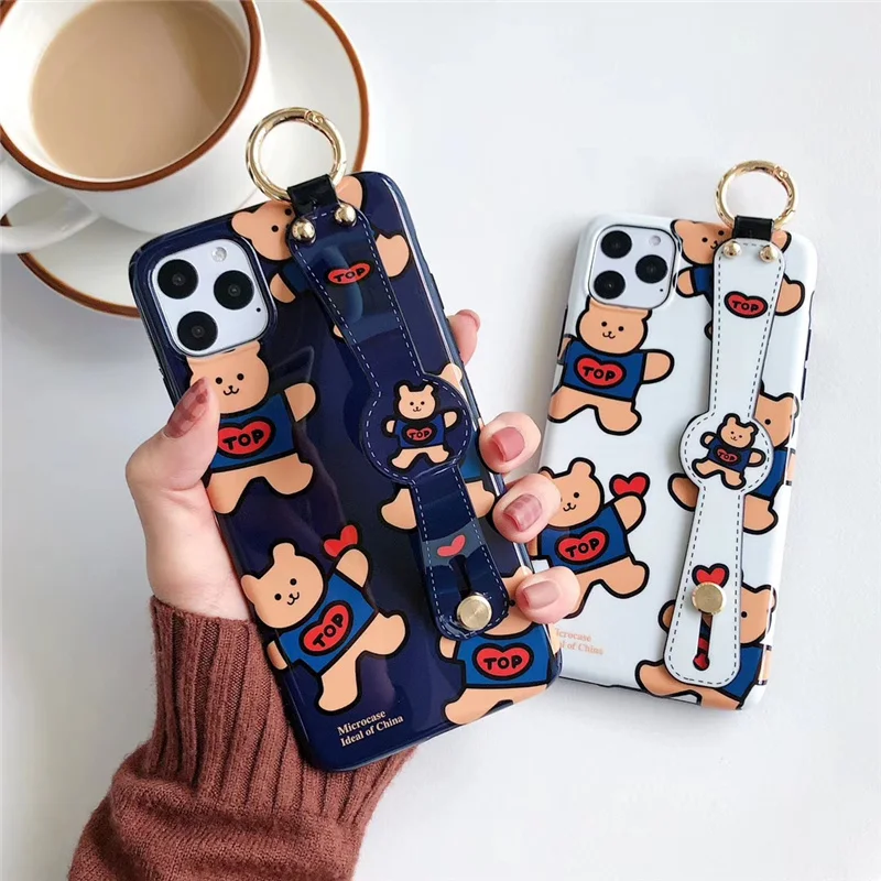 Ремешок на запястье INS Korea bear Top case для iPhone 8 7 Plus xr x xs max 11 Pro Max love heart ремешок