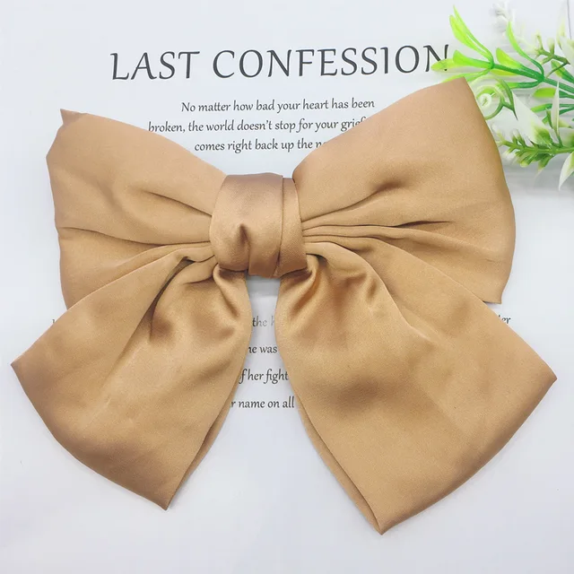 Fashion Ribbon Hairgrips Big Large Bow Hairpin For Women Girls Satin Trendy Ladies Hair Clip New Cute Barrette Hair Accessories light coffee