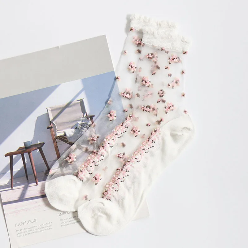 A LKWDer/5 пар, женские носки летние тонкие прозрачные носки из стекловолокна эластичные кружевные ультратонкие блестящие носки Calcetines - Цвет: A