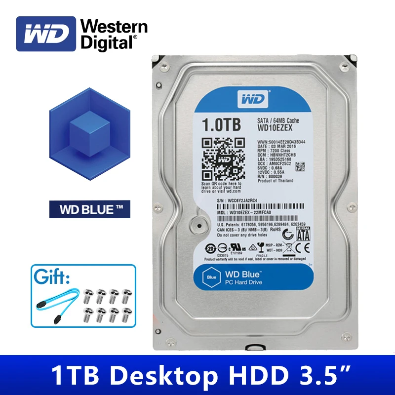 

WD BLUE 1TB hdd 3.5" 7200RPM 64M Cache SATA 6Gb/s Internal Hard Drive Disk HD Harddisk for Desktop Computer