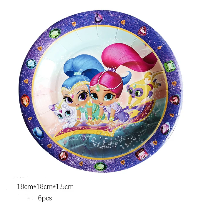 Shimmer And Shine Party Cutlery Baby Girl Sister Children Birthday Decorations Family Friends Disposable Tableware Party Shower - Цвет: 6pcs Plate