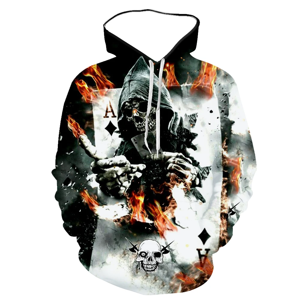 

3D new European and American hip-hop style spring and autumn fashion skull print long-sleeved hoodie
