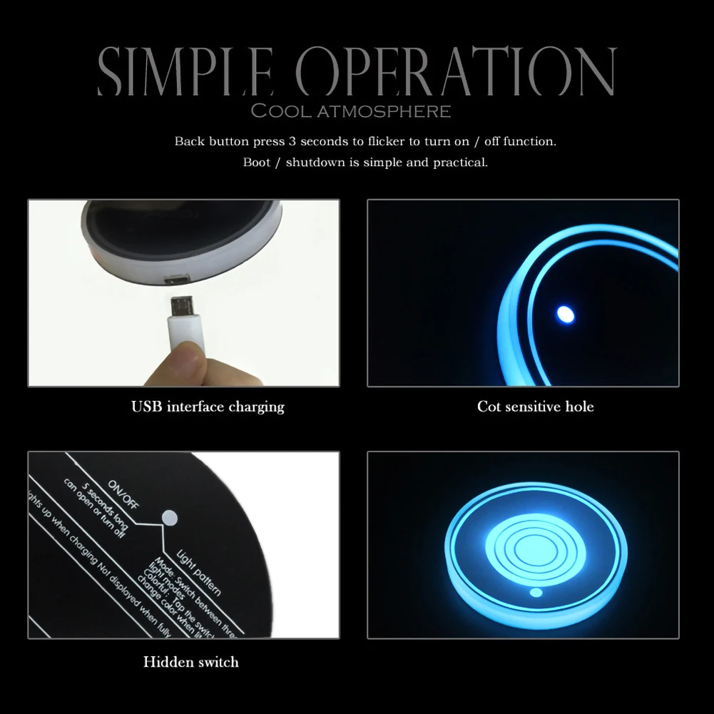 2 шт. светодиодный чашки коврик автомобильный держатель Зарядка через USB