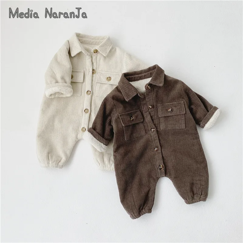 Ins new infant double layer plus velvet warm jumpsuit winter clothes baby casual twins clothing