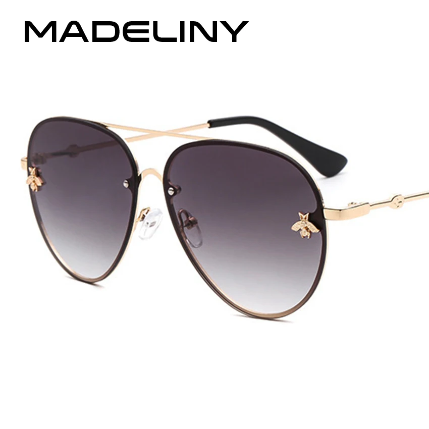 MADELINY Mujer овальные негабаритные солнцезащитные очки для женщин без оправы пчелы металлическая оправа океанские линзы солнцезащитные очки винтажные очки UV400 MA075