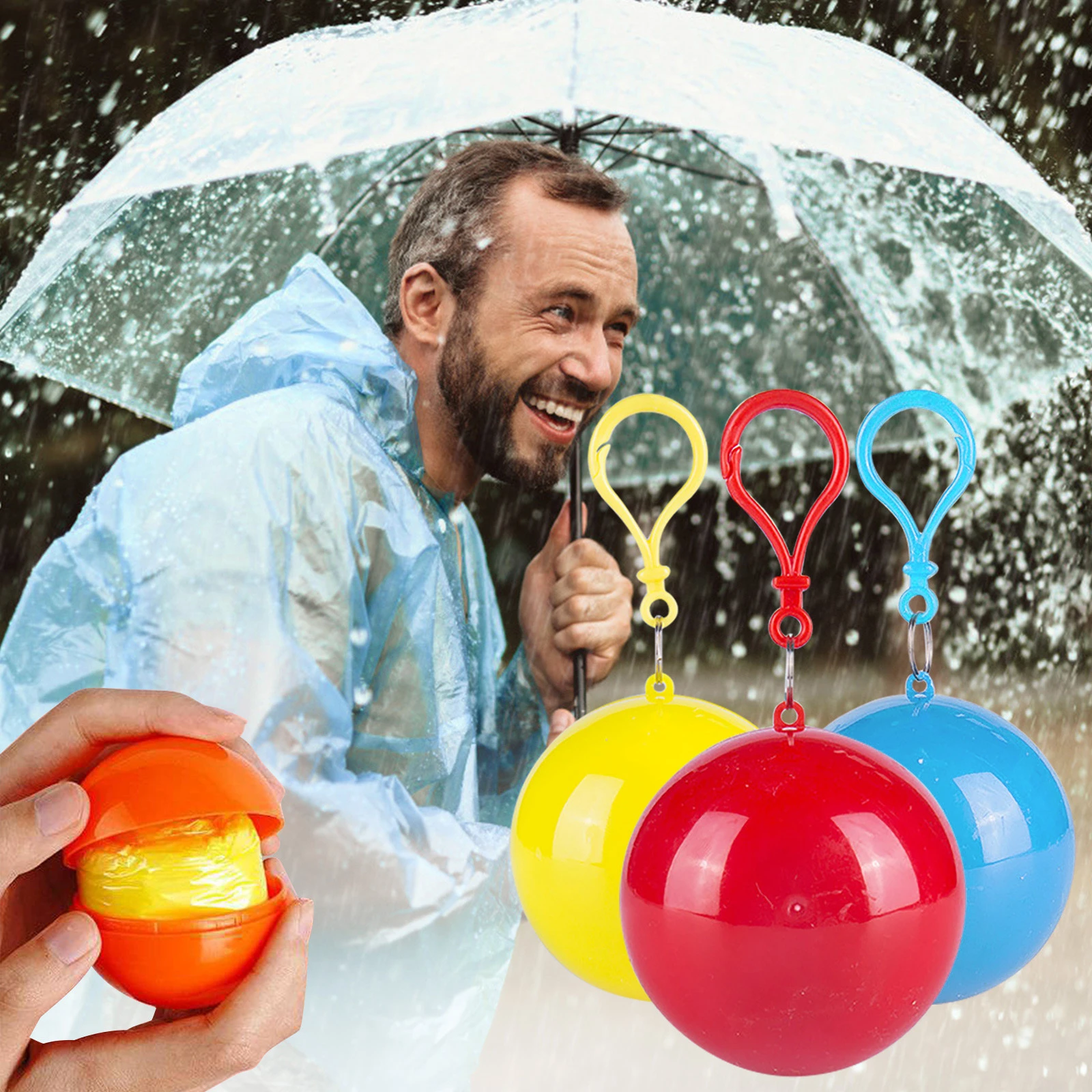 Chubasquero de emergencia para adultos talla única con capucha, empaquetado con llavero de plástico, accesorios de paraguas portátiles, artículos para el hogar|Accesorios de paraguas| - AliExpress