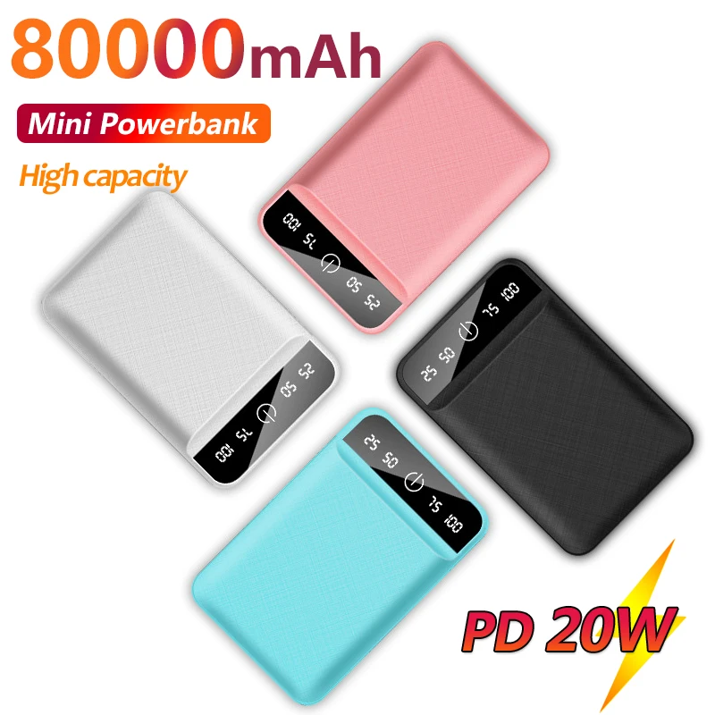 Mini Small Fresh 80000mAh Power Bank Four-color Optional Power Bank with Digital Display Dual USB Portable External Battery 65w power bank