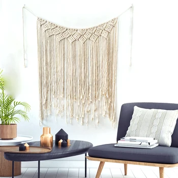 

Woven Beige Cotton Rope Wall Hanging Handwoven Bohemian Cotton Rope Boho Tapestry For Home Decoration Macrame Window Curtain